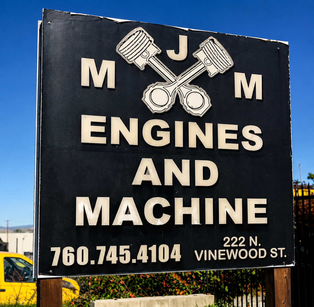 MJM Engines and Machine shop sign at 222 N. Vinewood St